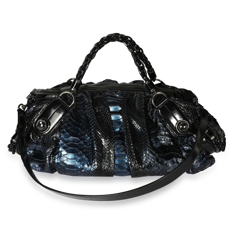 Gucci Blue Python & Black Leather Large Galaxy Bag - image 3